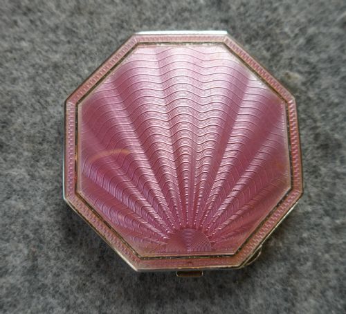 Pink Sterling Silver Guilloche Enamel Art Deco Compact Case