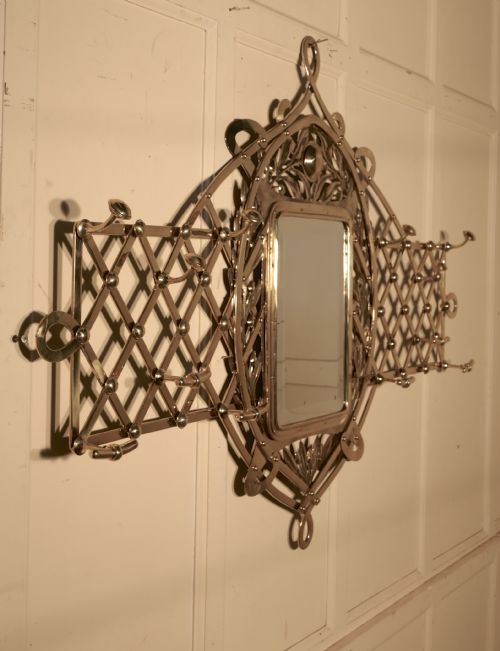 fig 2. Large Arts and Crafts Brass Hall Mirror, wall hanging Coat and Hat Stand