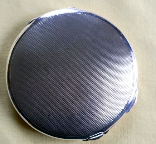fig 1. Pink Silver Guilloche Enamel Art Deco Powder Compact by William Neale and Son.
