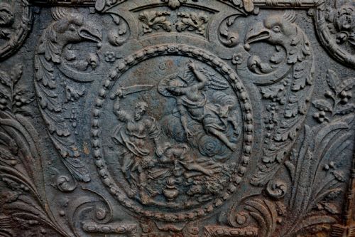 fig 5. Large Heavy 17th Century Louis XIV French Cast Iron Fire Back