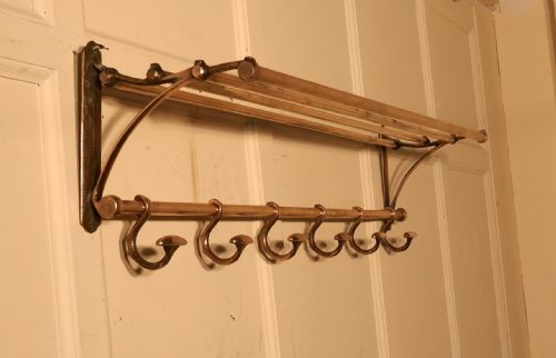 French Art Deco Brass Hat and Coat Rack, Railway Train Style