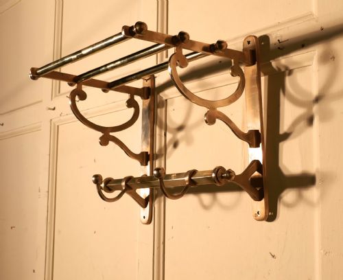 Small French Art Deco Brass Hat and Coat Rack, Railway Train Style