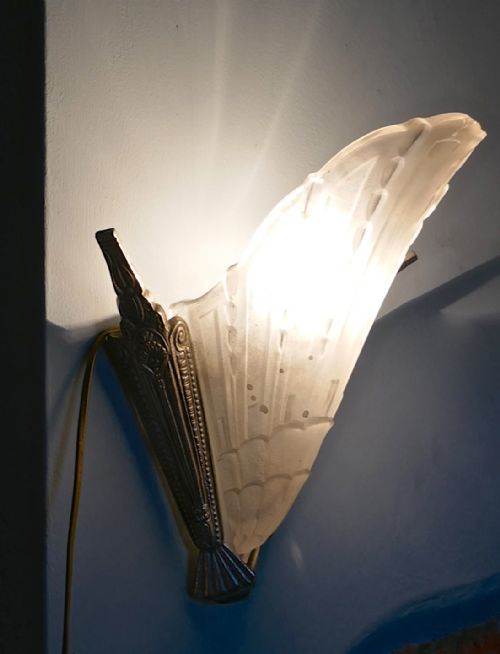 fig 1. A pair of Large Glass and Chrome Art Deco Wall Lights