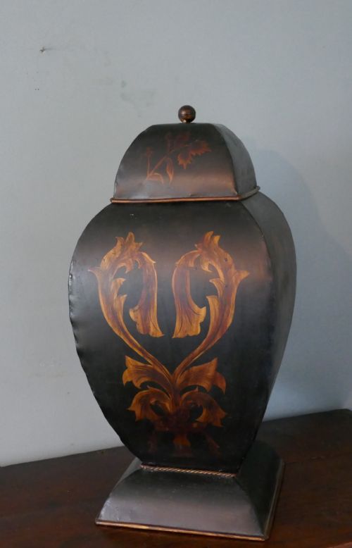 Large Toleware Tea Tin, Grocer’s Shop Display Tea Canister