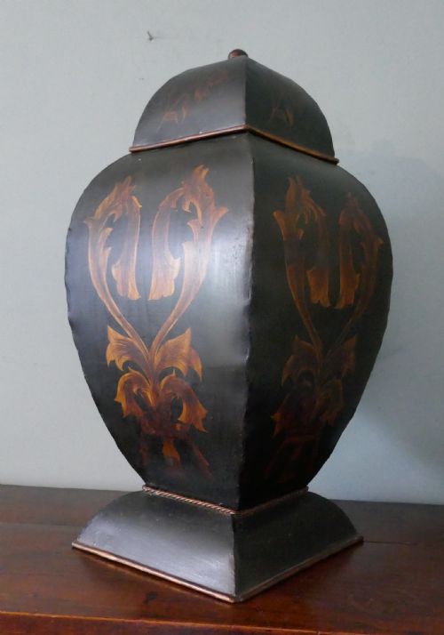 fig 1. Large Toleware Tea Tin, Grocer’s Shop Display Tea Canister