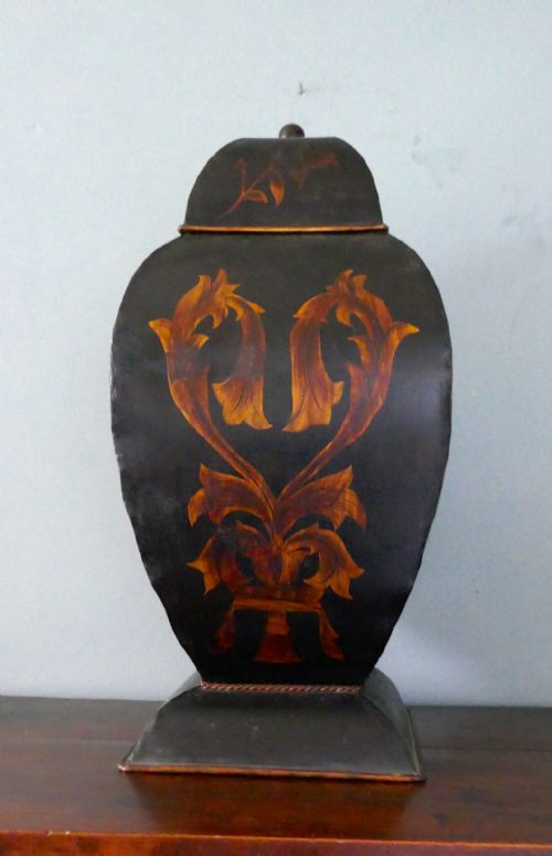 fig 3. Large Toleware Tea Tin, Grocer’s Shop Display Tea Canister