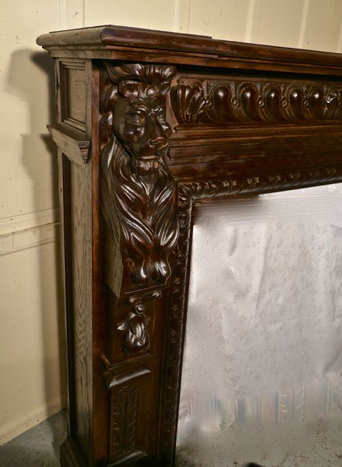 fig 3. 19th Century Gothic Lions Mask Carved Oak Fire Place