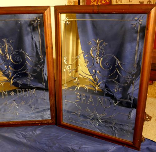 fig 1. A Pair of Large Etched Glass Pub Mirrors