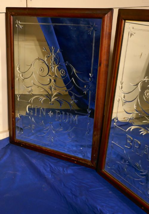 fig 3. A Pair of Large Etched Glass Pub Mirrors