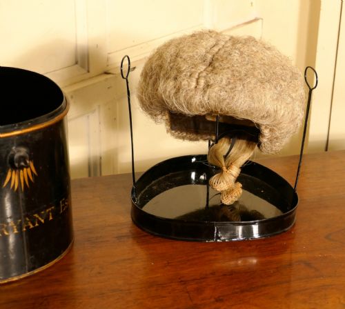 fig 3. English Barrister's Bench Wig in Original Tole Box with Riser by Ravenscroft Law