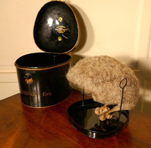 fig 5. English Barrister's Bench Wig in Original Tole Box with Riser by Ravenscroft Law