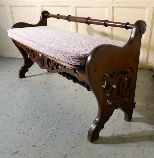Carved Country Oak Window Seat or Hall Bench