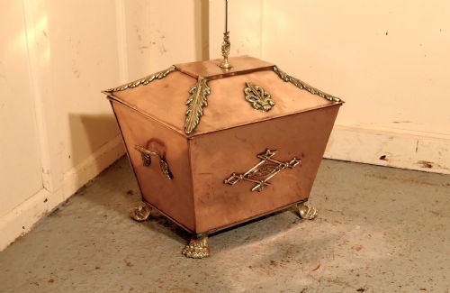Arts and Crafts Brass and Copper Coal or Log Box