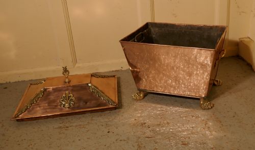 fig 1. Arts and Crafts Brass and Copper Coal or Log Box