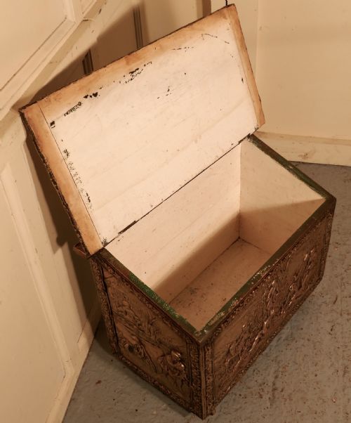 fig 2. Large Embossed Brass Log Box, with Country Scenes