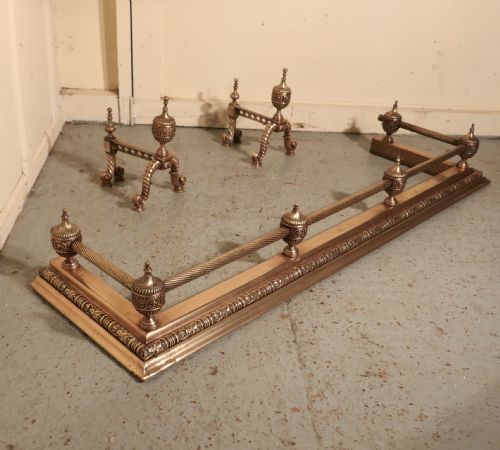 fig 1. Large Heavy French Brass Fender and Andiron Set