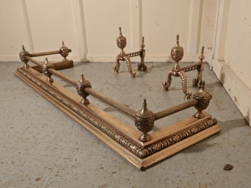 fig 3. Large Heavy French Brass Fender and Andiron Set