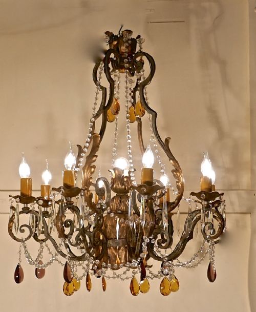 Very Large French Wrought Iron & Gilt 8 Branch Chandelier