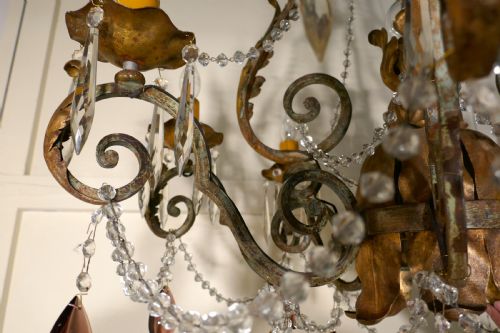 fig 1. Very Large French Wrought Iron & Gilt 8 Branch Chandelier