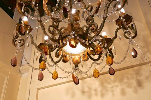 fig 4. Very Large French Wrought Iron & Gilt 8 Branch Chandelier