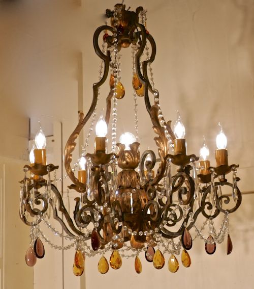 fig 5. Very Large French Wrought Iron & Gilt 8 Branch Chandelier
