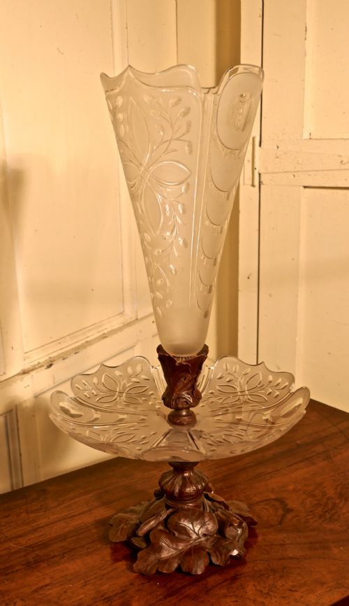 19th Century Baccarat Crystal Epergne, Black Forest Centre Piece
