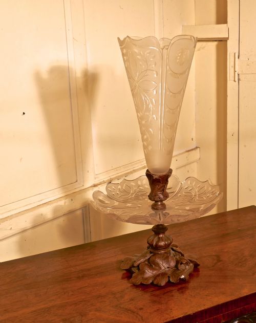 fig 1. 19th Century Baccarat Crystal Epergne, Black Forest Centre Piece