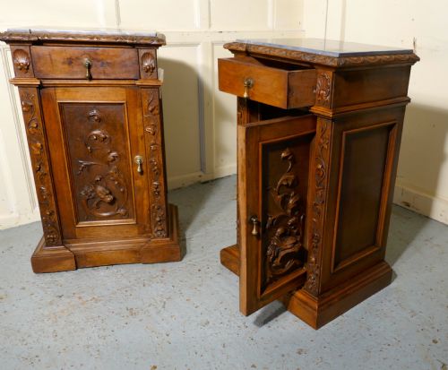 fig 2. Pair of French Carved Gothic Golden Walnut Bedside Cupboards