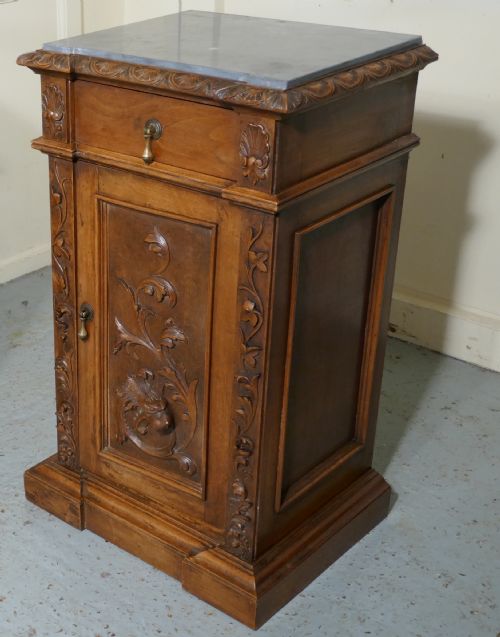 fig 3. Pair of French Carved Gothic Golden Walnut Bedside Cupboards