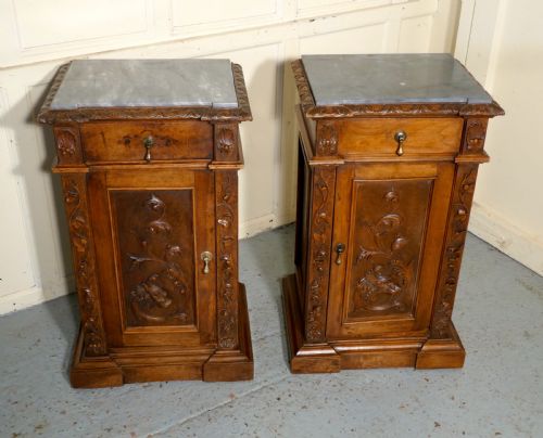 fig 4. Pair of French Carved Gothic Golden Walnut Bedside Cupboards