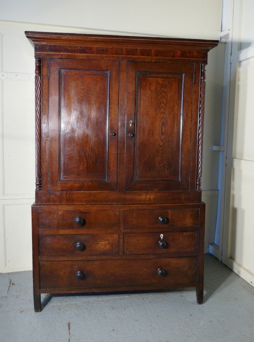 Georgian Inlaid Oak Housekeepers or Cloakroom Hanging Cupboard