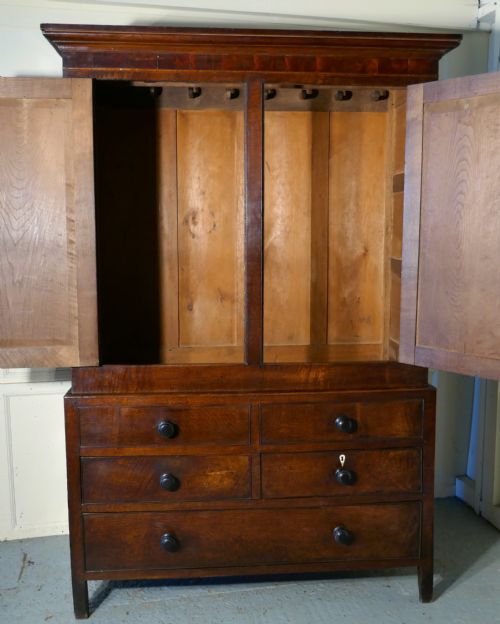 fig 1. Georgian Inlaid Oak Housekeepers or Cloakroom Hanging Cupboard