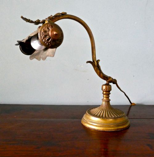 French Art Nouveau Brass Adjustable Desk Lamp