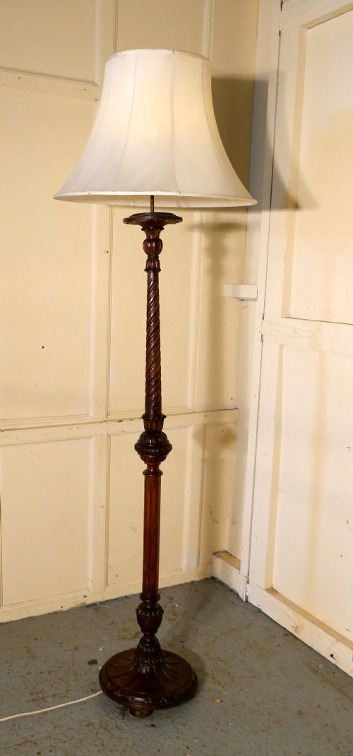 Carved Walnut Floor Standing or Standard Lamp