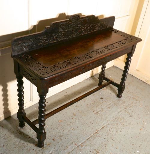 Gothic Carved Country Oak Hall Table