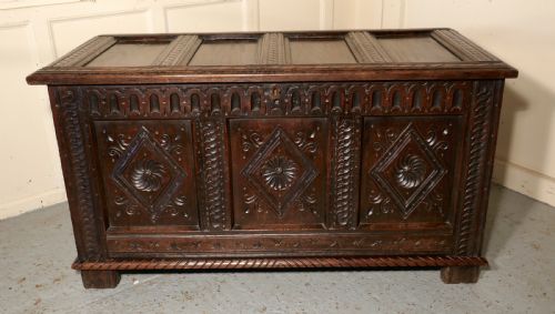 A Large 17th Century  Carved Oak Coffer