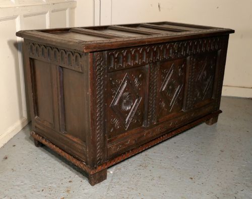 fig 2. A Large 17th Century Carved Oak Coffer