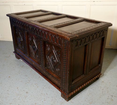 fig 3. A Large 17th Century Carved Oak Coffer