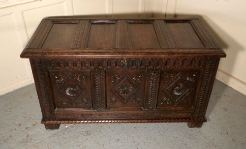 fig 4. A Large 17th Century Carved Oak Coffer
