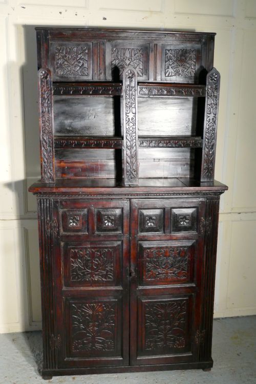 17th Century Antique Housekeepers Oak Bookshelf Cupboard