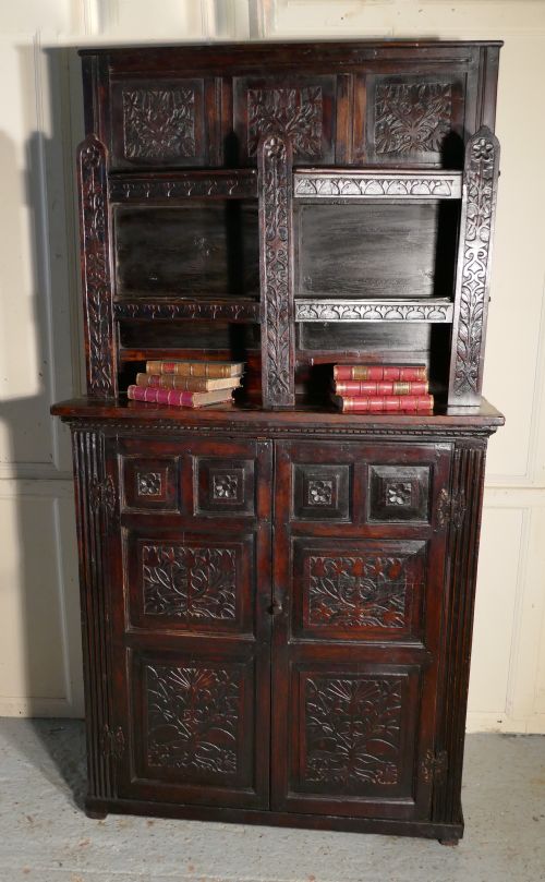 fig 1. 17th Century Antique Housekeepers Oak Bookshelf Cupboard