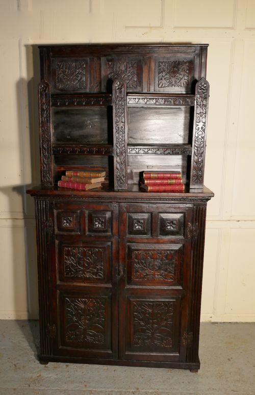 fig 2. 17th Century Antique Housekeepers Oak Bookshelf Cupboard