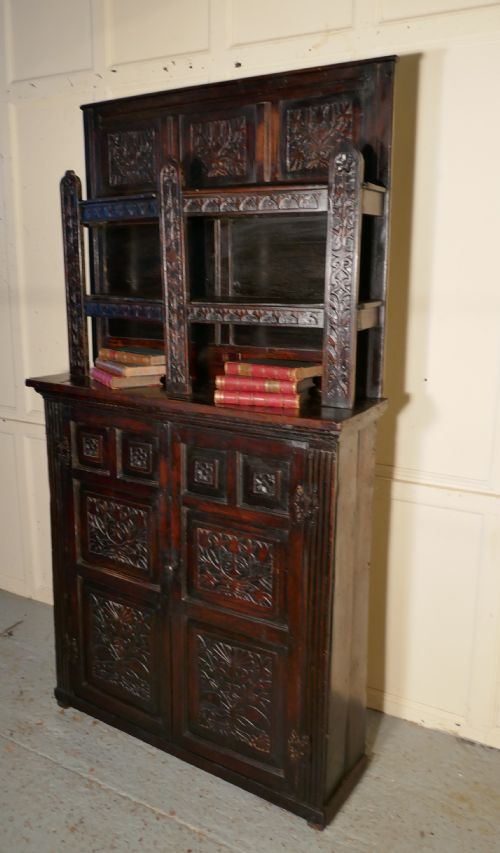 fig 3. 17th Century Antique Housekeepers Oak Bookshelf Cupboard