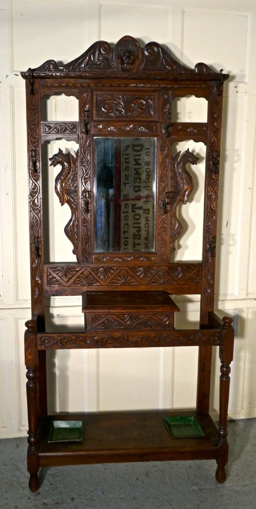 fig 1. Victorian Green Man Gothic Carved Oak Hall Stand