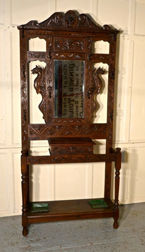 fig 2. Victorian Green Man Gothic Carved Oak Hall Stand