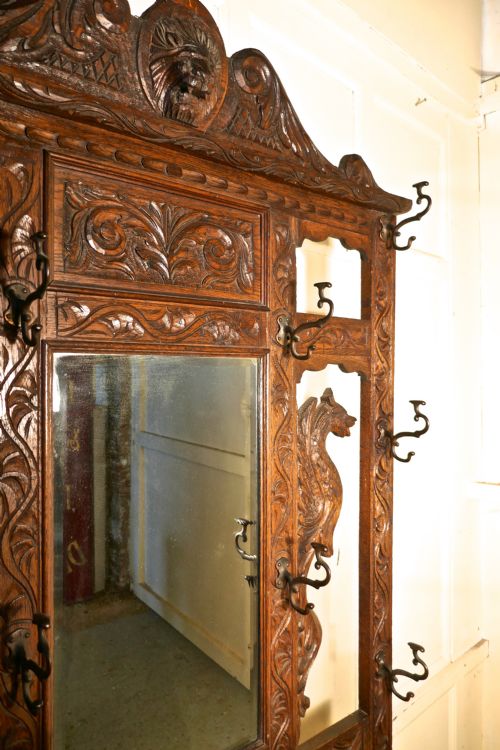 fig 3. Victorian Green Man Gothic Carved Oak Hall Stand