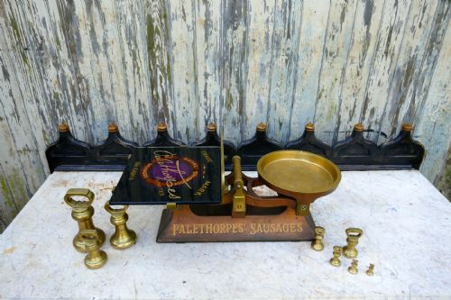 fig 2. Palethorpes’ Sausage Scales, Victorian Butchers Balance Scales, with Brass Bell Weights