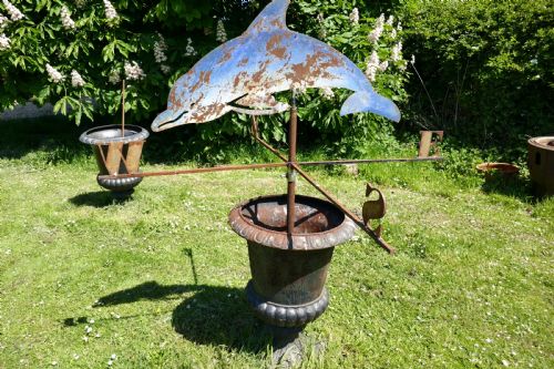 Large Folk Art Cut Metal Old Blue Dolphin Weather Vane158