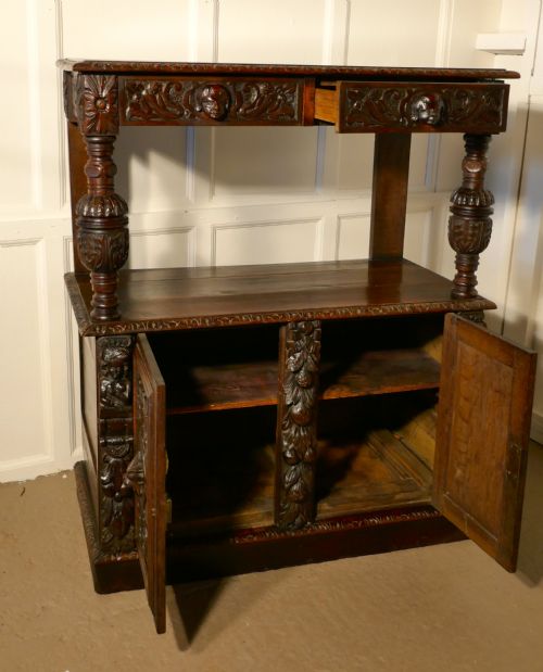 fig 2. Small Gothic Carved Oak Green Man Buffet with Cupboard.