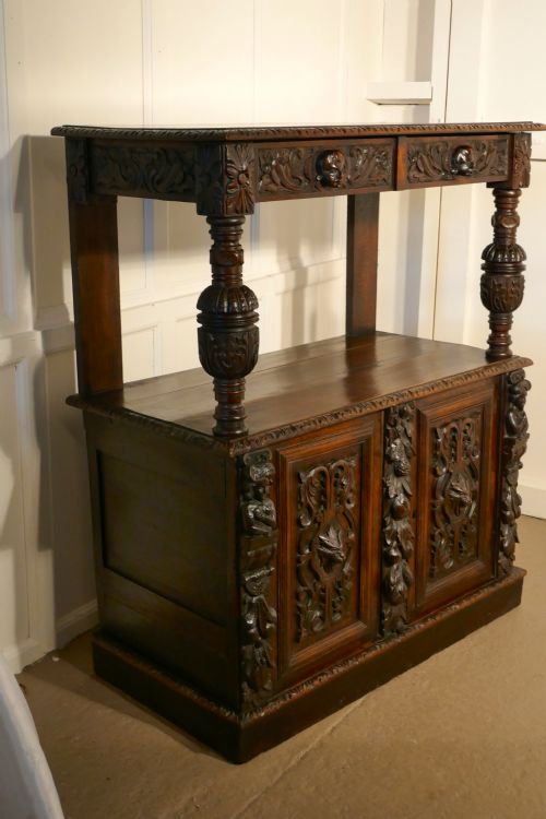 fig 3. Small Gothic Carved Oak Green Man Buffet with Cupboard.